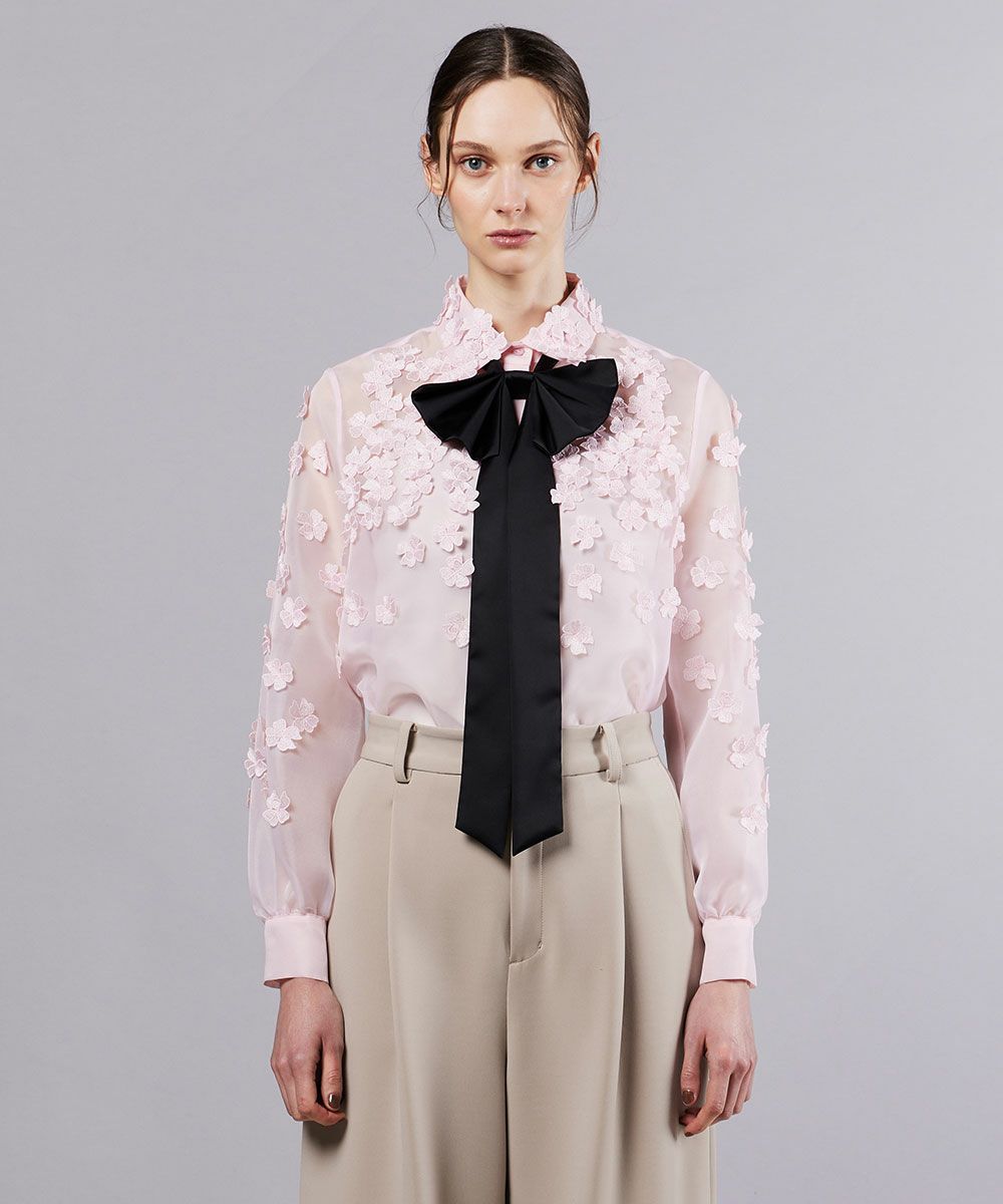 Sov. / オーガンジーフラワーボウタイシャツ TOPS Night STORE