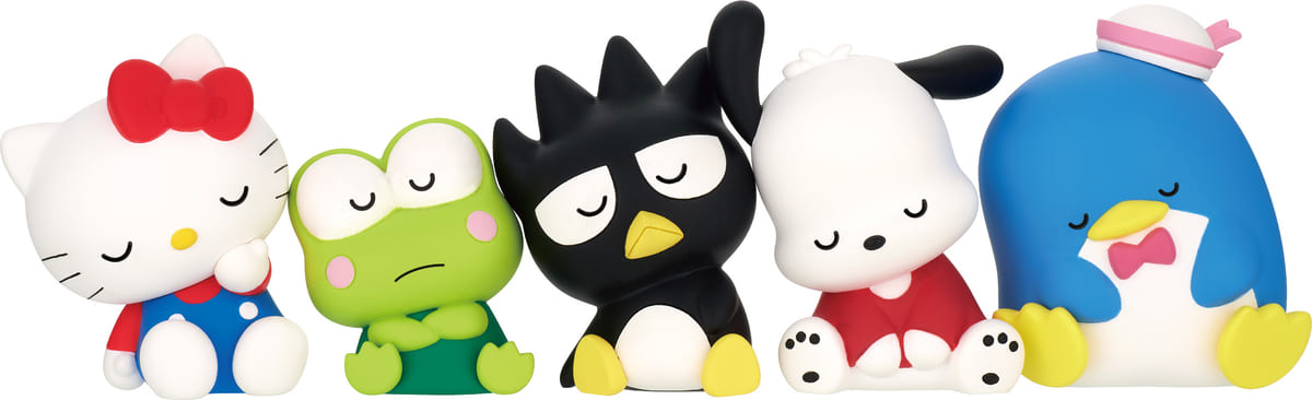 いろんなものに寄りかかるハローキティやポチャッコたち！タカラトミー