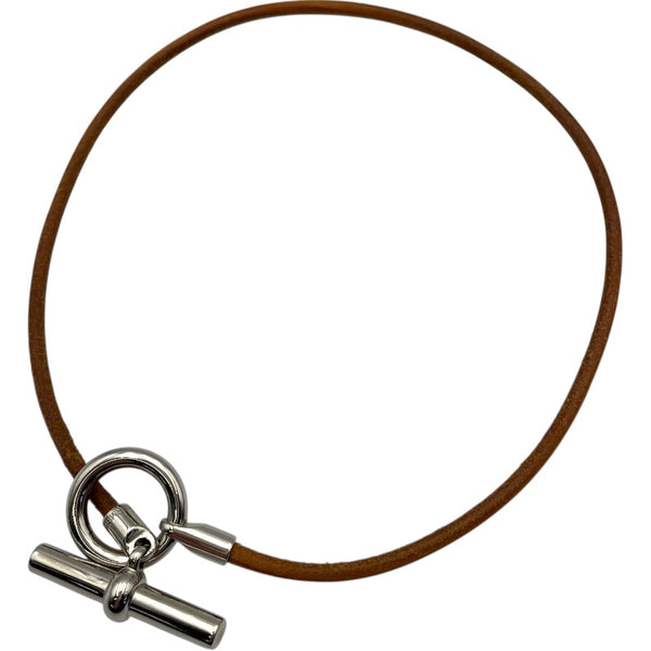 エルメス HERMES グルナン チョーカー ブラウン レザー・メタル