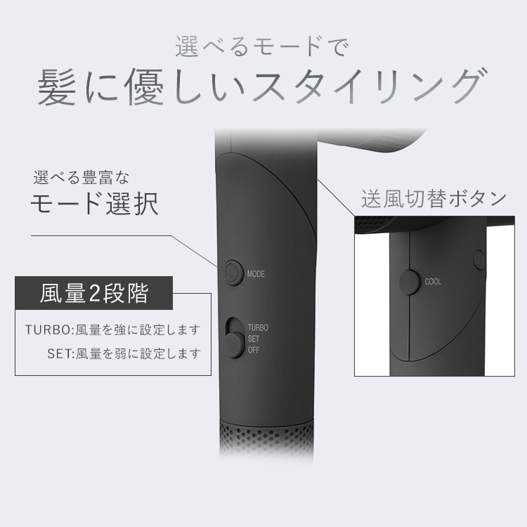 MiCOLA マイナスイオンドライヤー 折り畳み式 HDR-M401-H ダークグレー