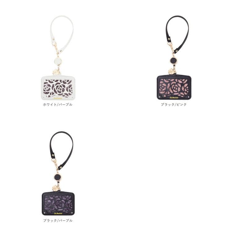 パスケース 定期入れ レディース 通販 薔薇 バラ リール付き カード