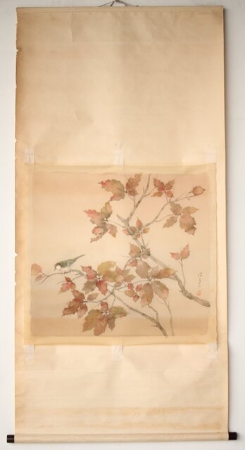 複製】松林桂月/秋山小禽図/工芸品/掛軸/名家伝来/AB-880 複製】松林桂