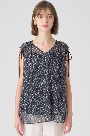 ANAYI(アナイ)｜リトルフラワープリントスキッパーブラウス/ブラック