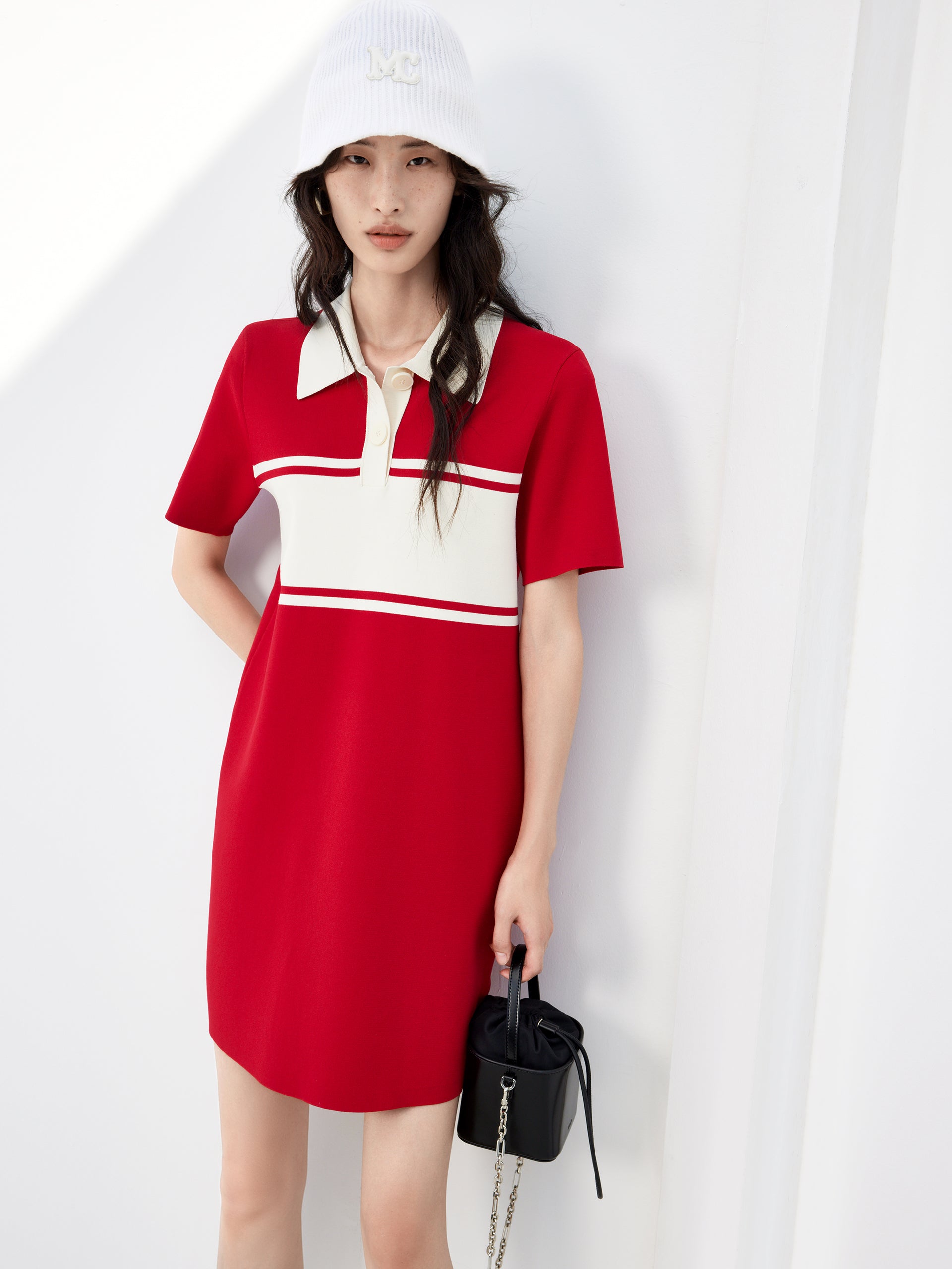 MO&Co. Women's Polo Collar Contrast Mini Dress