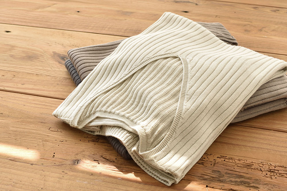 シルク100％ Vネック ワイドリブ 長袖ニット 日本製