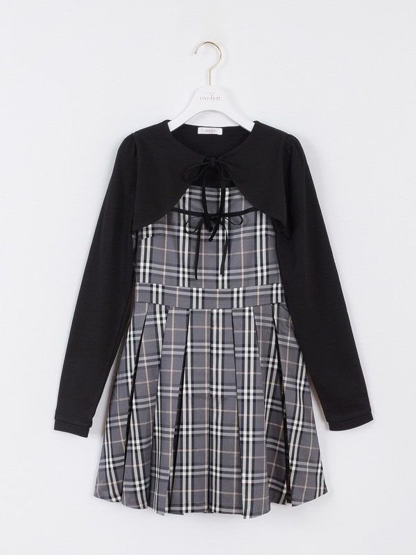 evelyn♡プリーツティアードミニOP ワンピース チャコール グレー