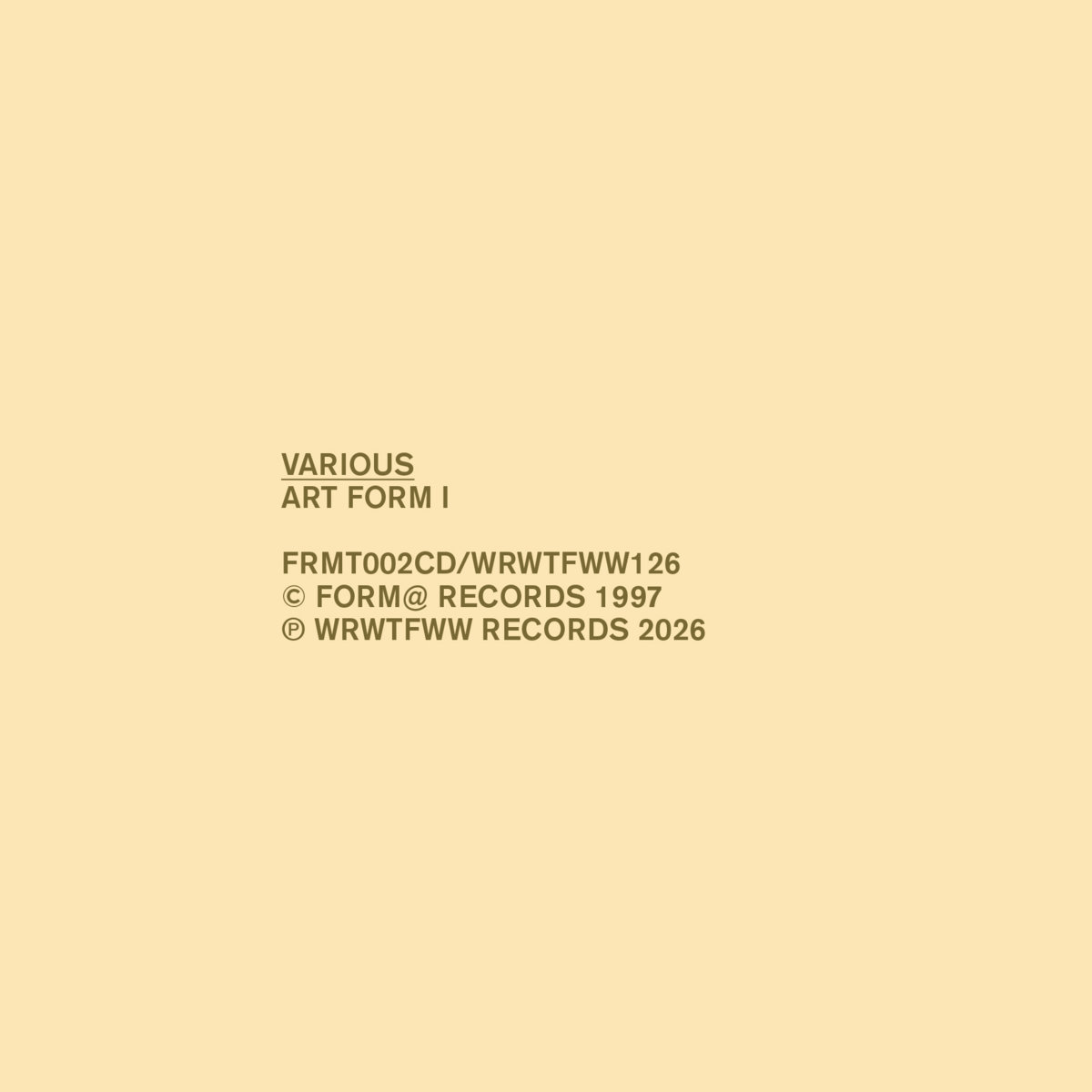 Art Form I | Various Artists (FORM@ RECORDS) | WRWTFWW Records