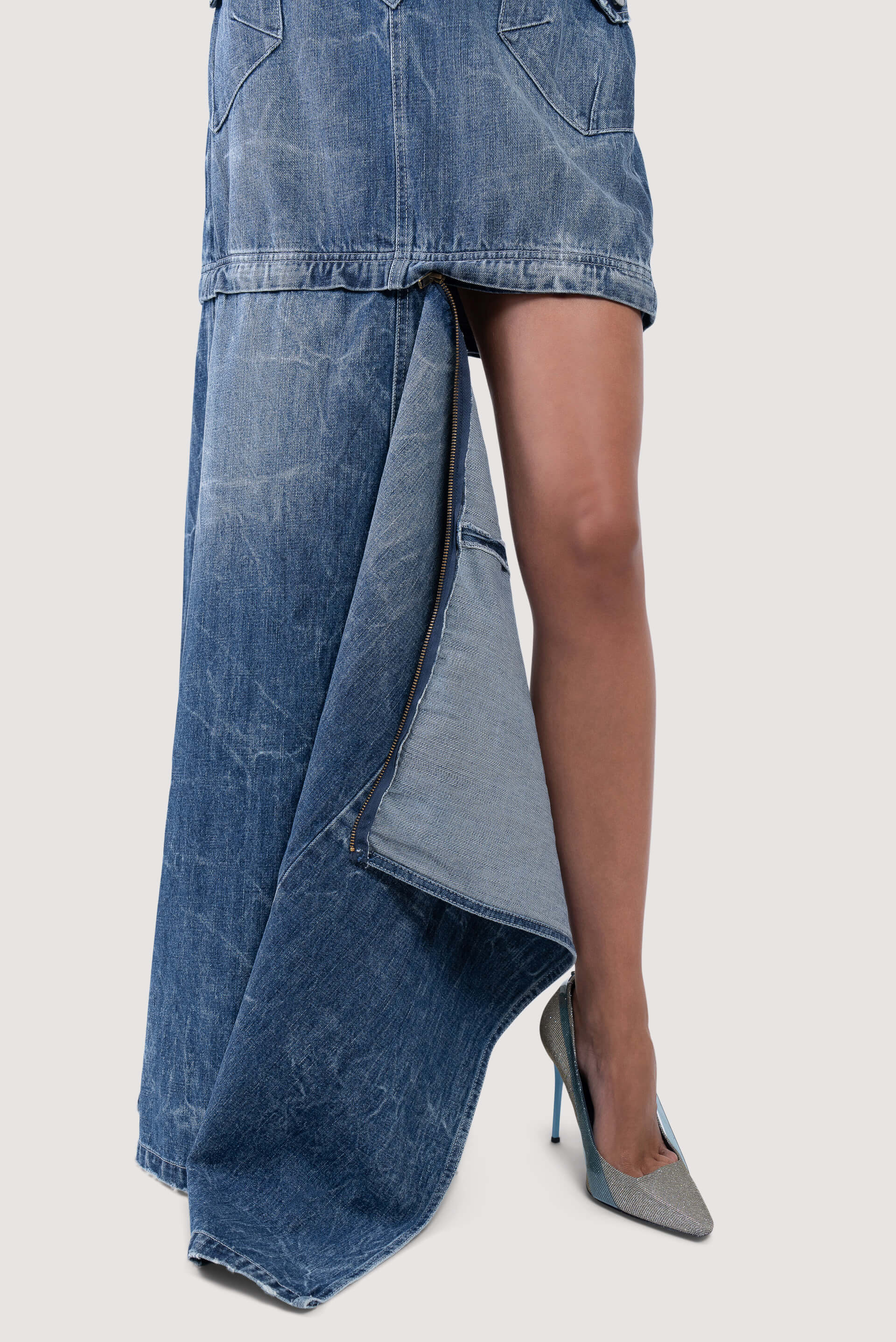 Martine Rose Zip Off Denim Maxi Skirt