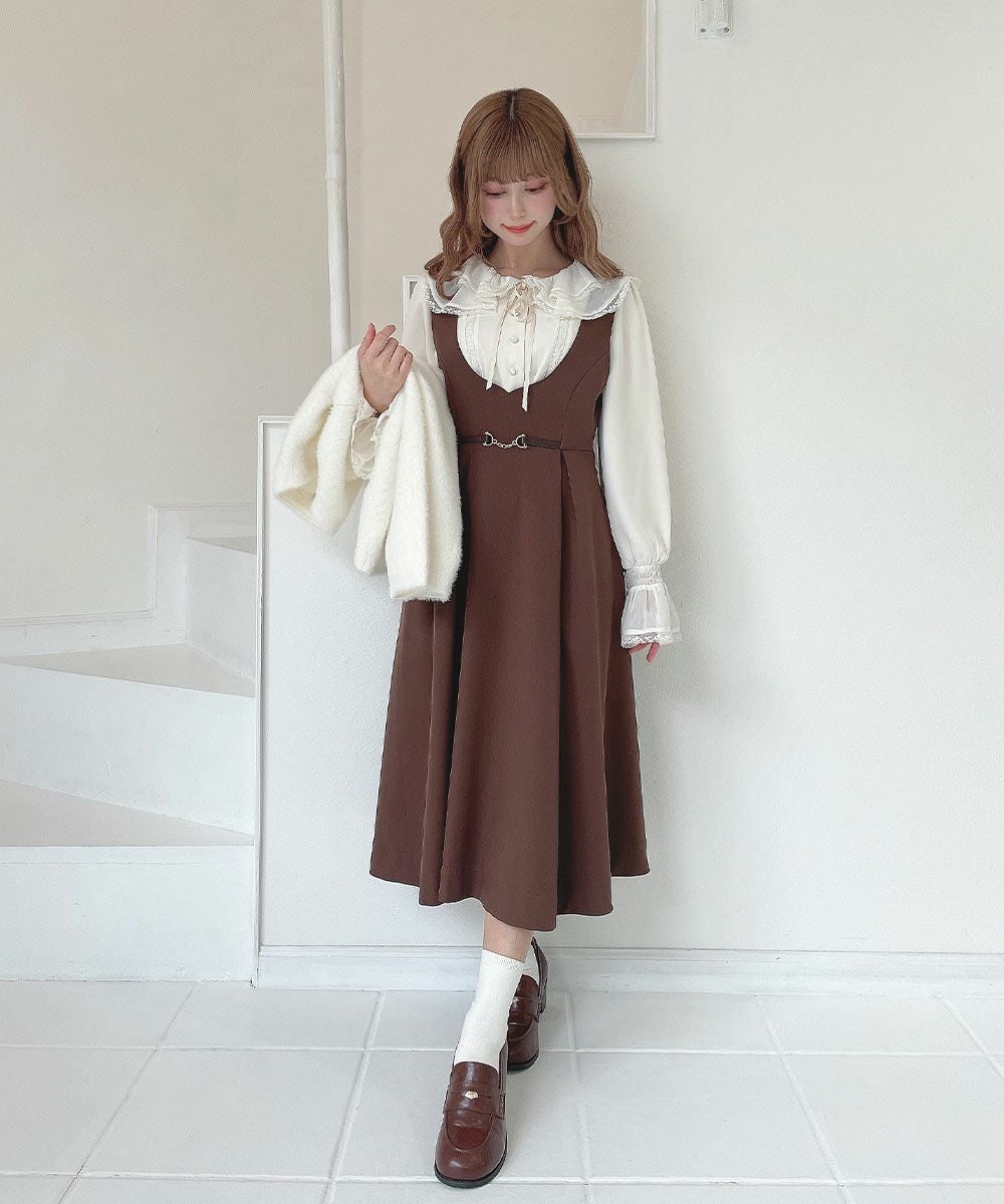 チェーンビット使いディープVネックジャンパースカート/F i.n.t