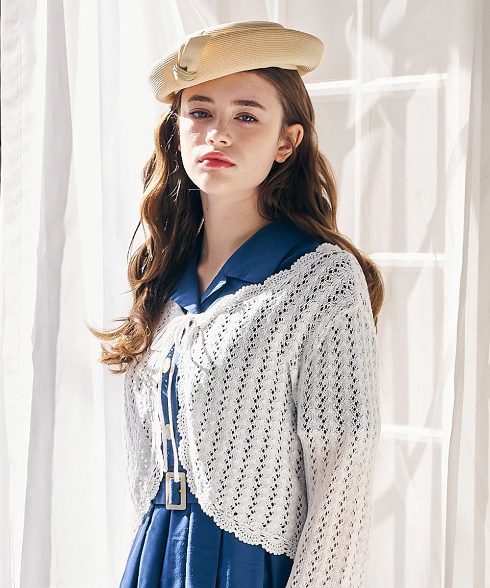 ご予約】クロシェスカラップ透かし編みニットボレロ/an another