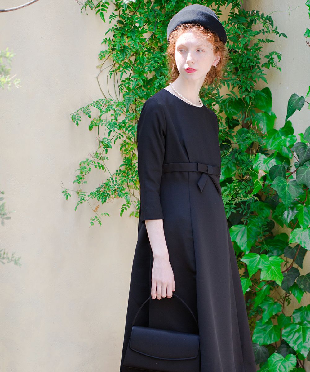 ハイウエストリボン切替えワンピース【オケージョン】/F i.n.t Black