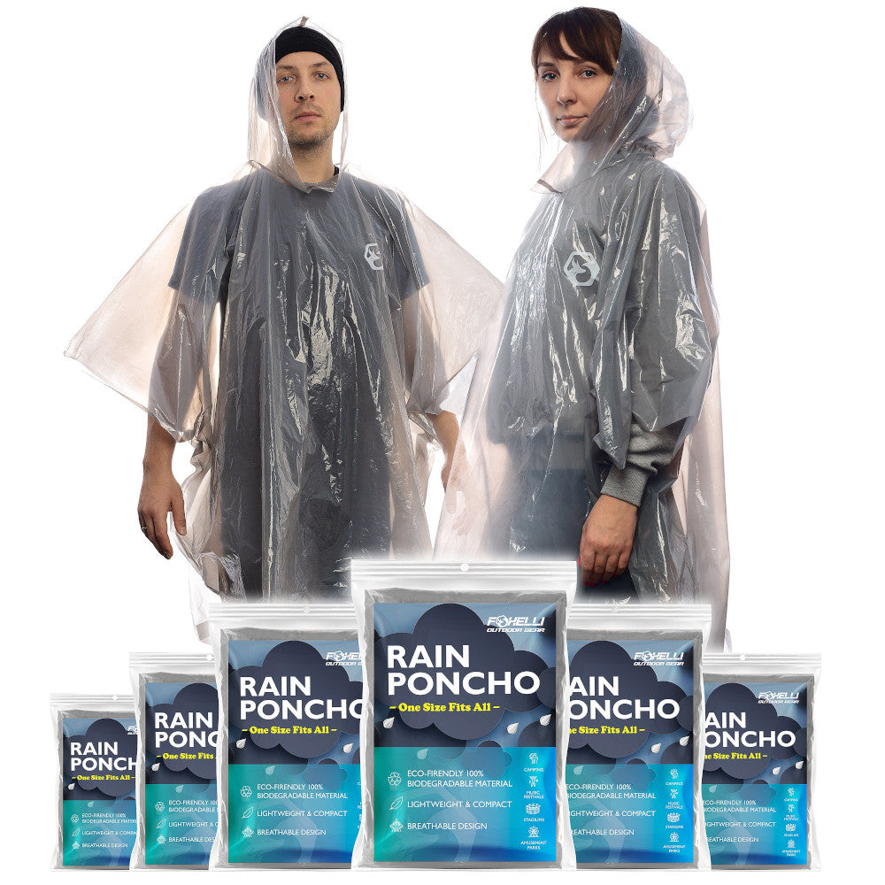 Foxelli 6 Pack Disposable Rain Ponchos