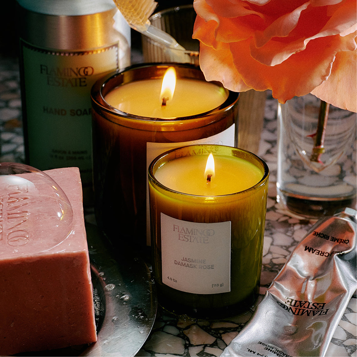 Jasmine Damask Rose Bathroom Set – Flamingo Estate