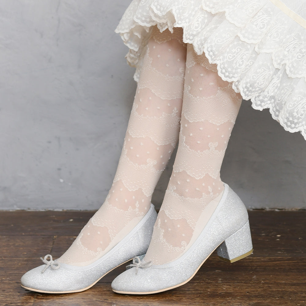 ドットレースボーダーニーハイソックス-Melody BasKet(メロディ