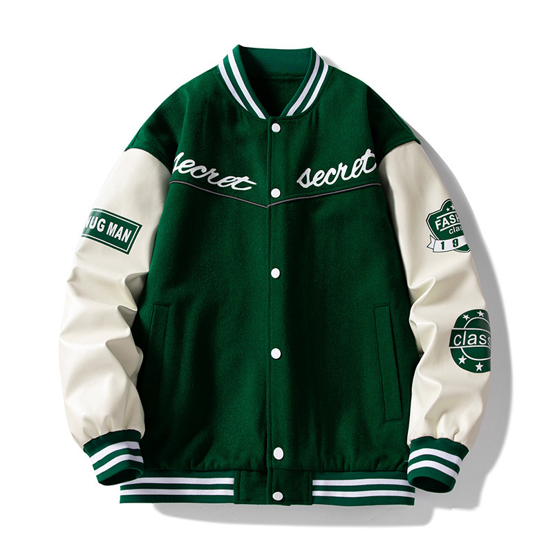 スタジャン 袖ワッペン刺繍入り緑スタジアムジャンパー 緑|スタジャン