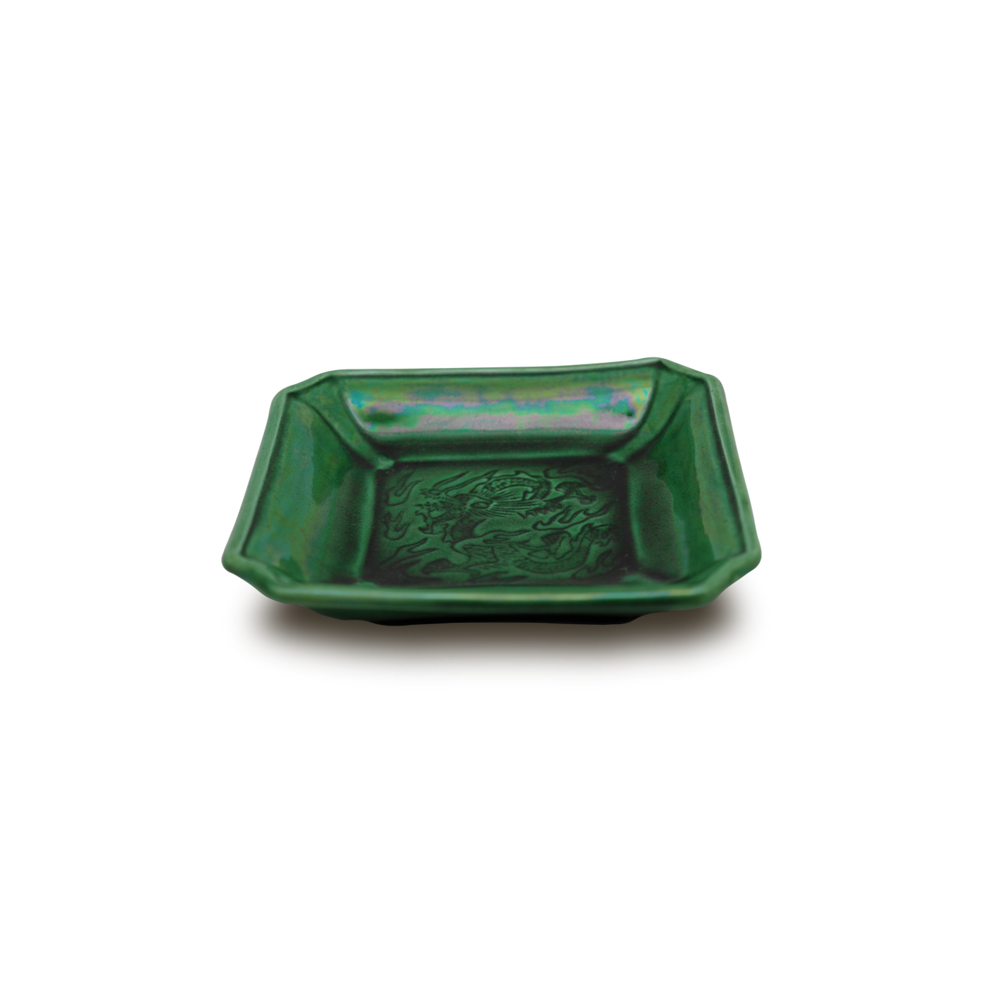 珉平焼隅切皿 (緑・大) – Gallery Nisui