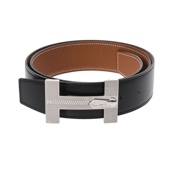 エルメスHベルト ファスナー柄 95cm リバーシブル 黒/ゴールド B刻印