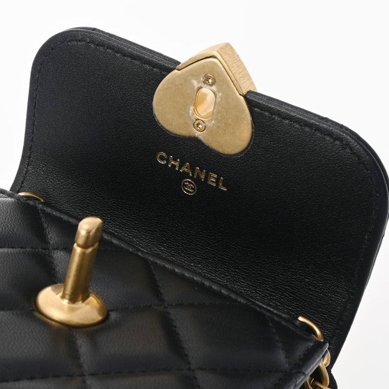 シャネルミニチェーンショルダー ハート 42976 黒 ゴールド金具