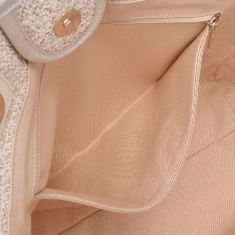 シャネルドーヴィル チェーンバッグ 白 レディース ツイード トート