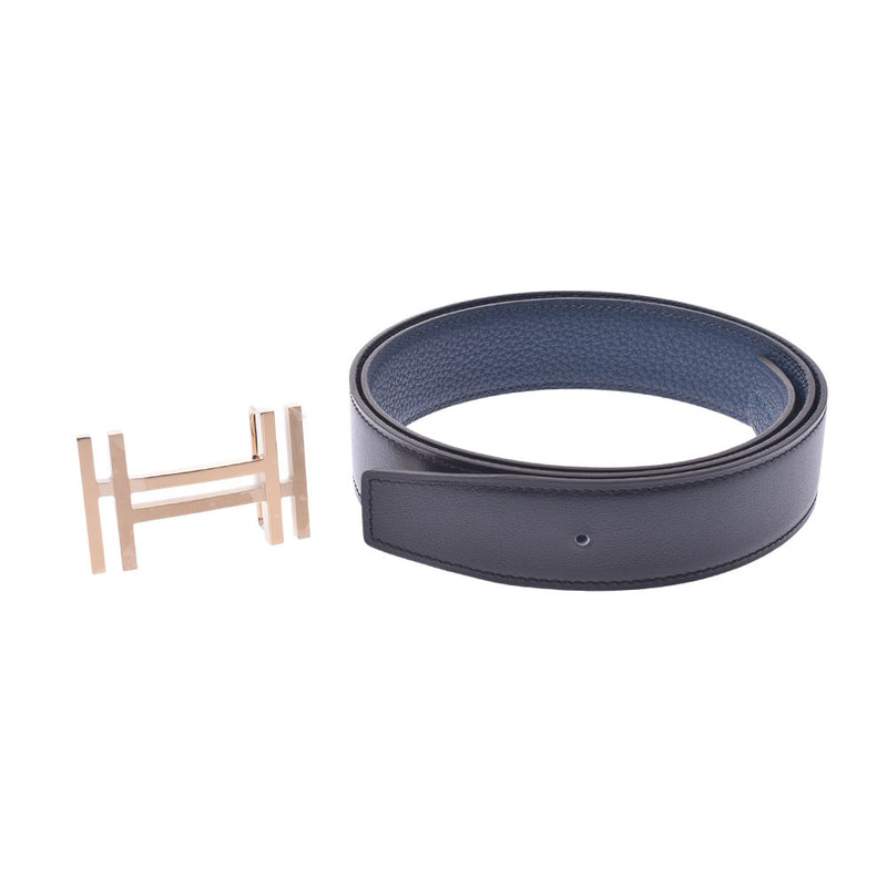 エルメスH・オ・カレ リバーシブル サイズ85 黒/青 ゴールド金具 Y刻印