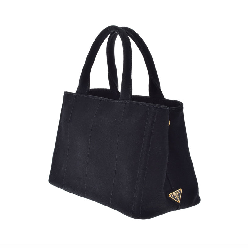 プラダカナパ ハンドバッグ 黒 レディース キャンバス 2WAYバッグ