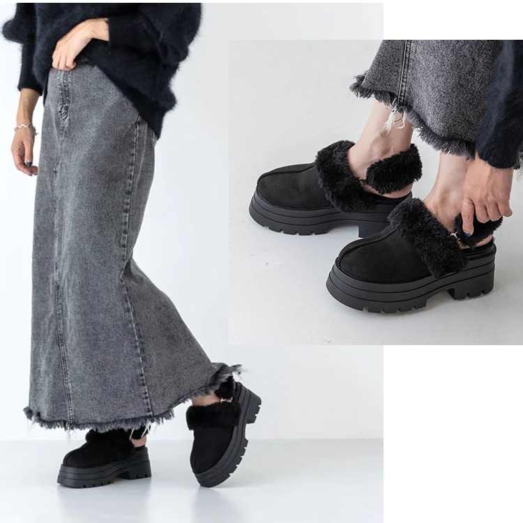 ムートン サンダル 2way サボ 2026新作 厚底 8cmヒール ストラップ