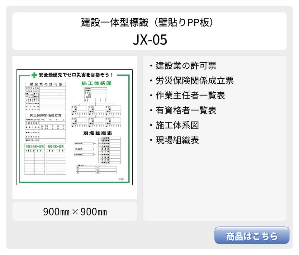 建設一体型標識 JX-05】【1枚】壁貼りタイプ PP製 建設業の許可票