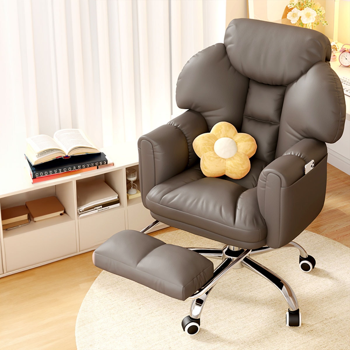 足置き付き] VeroMan 回転チェア デスクチェア 包み込む曲線 オフィス