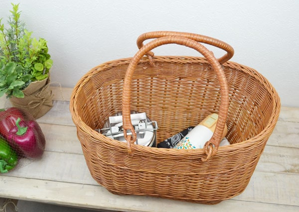ラタン かごバッグ 籐 ピクニックバスケット 大きめ ビッグ