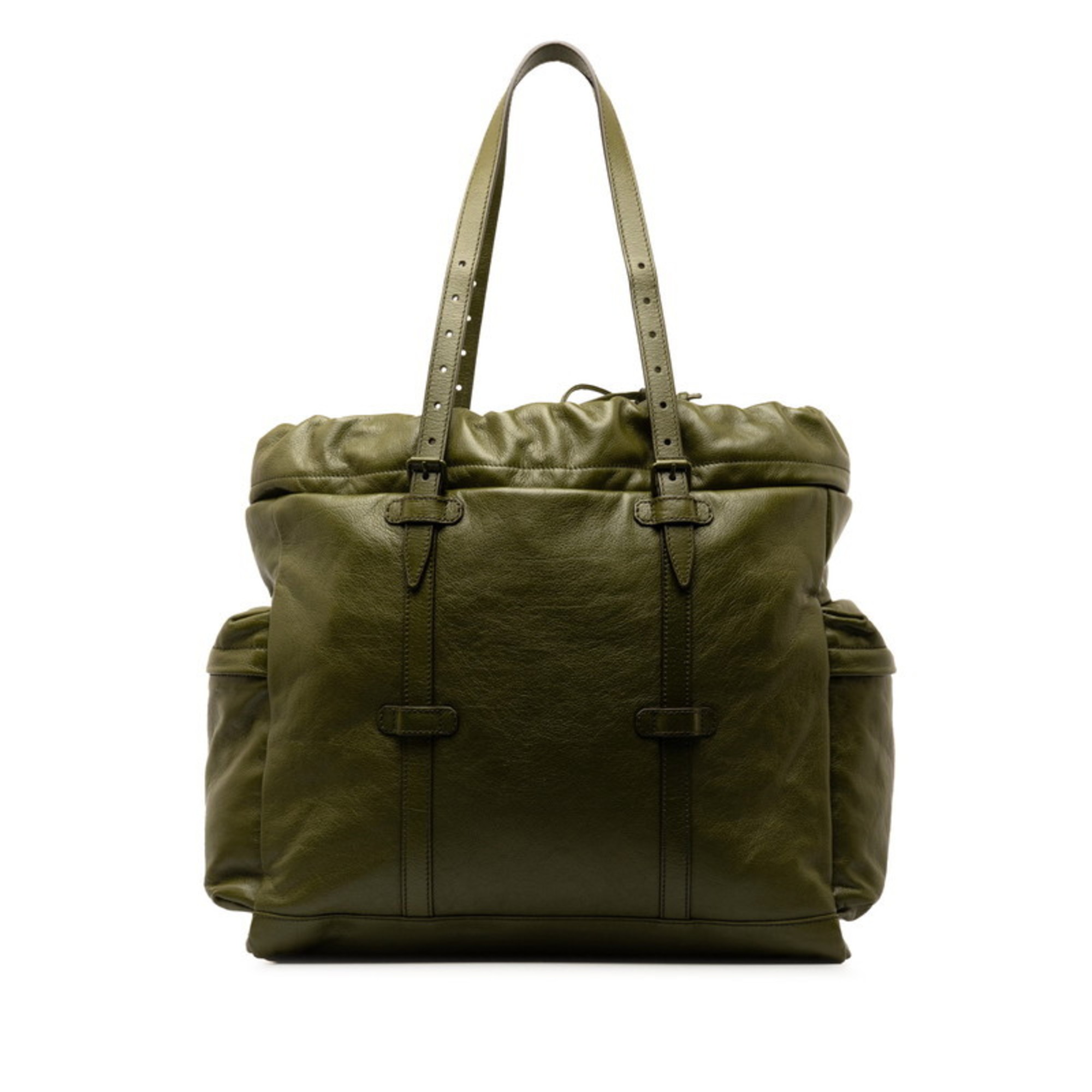 Gucci Drawstring Tote Double G Bag 725664 Khaki Leather Women's