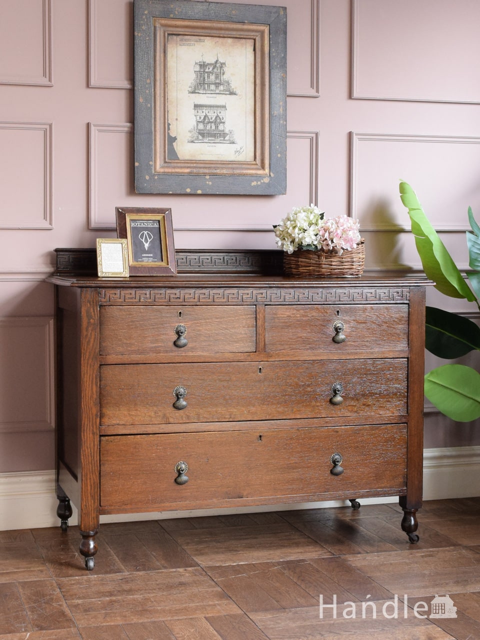 南フランススタイルのアンティーク家具、オーク材の3段チェスト