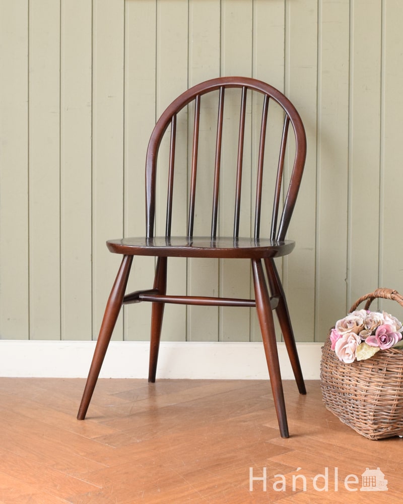 アーコールのフープバックアームチェア（6本・オリーブ色・ハの字脚