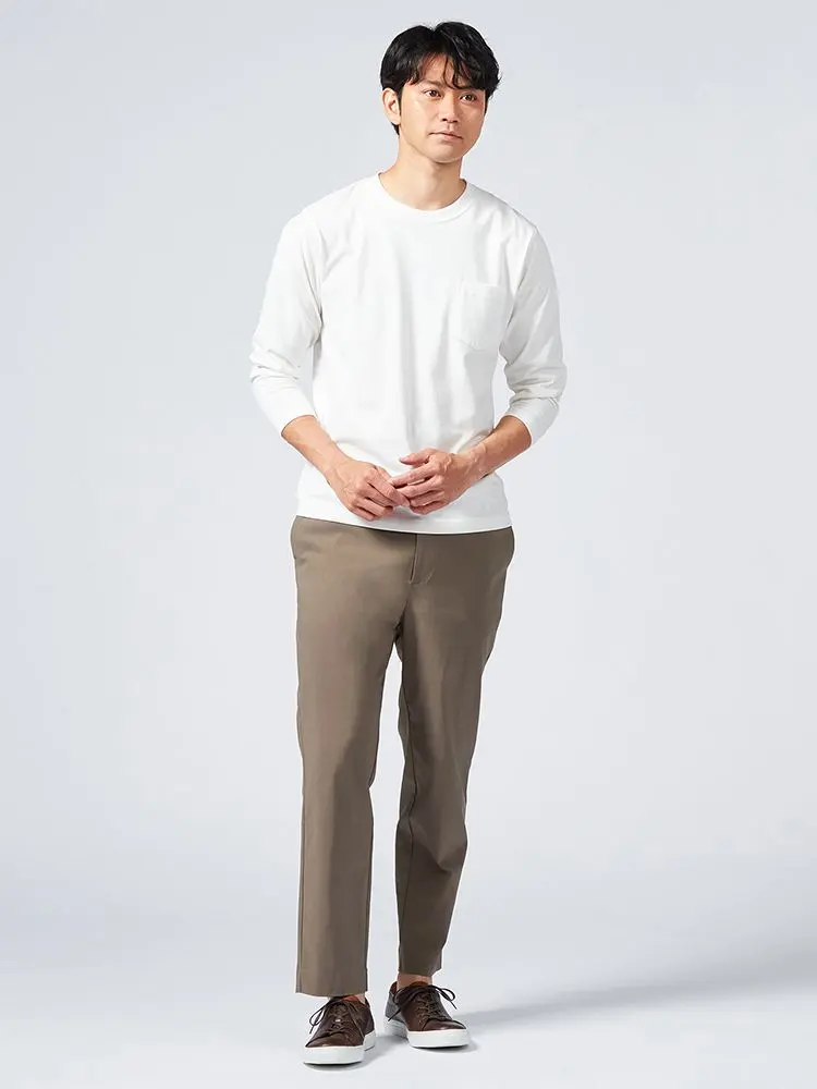 オフホワイト 【冷感】カジュアルパンツ ワイド ハイパーストレッチ