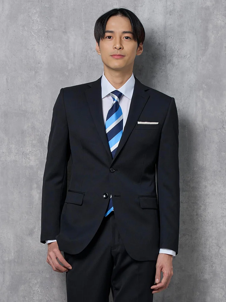 2WAYストレッチ】2つボタン スーツ ブラック シャドウストライプ