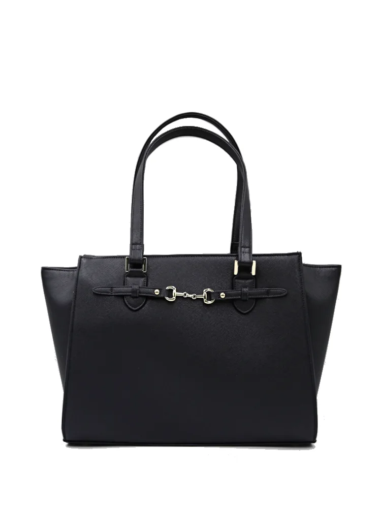 ブラック 【2WAY】ビット金具ベルトバッグ トート 2WAY 合皮 通年