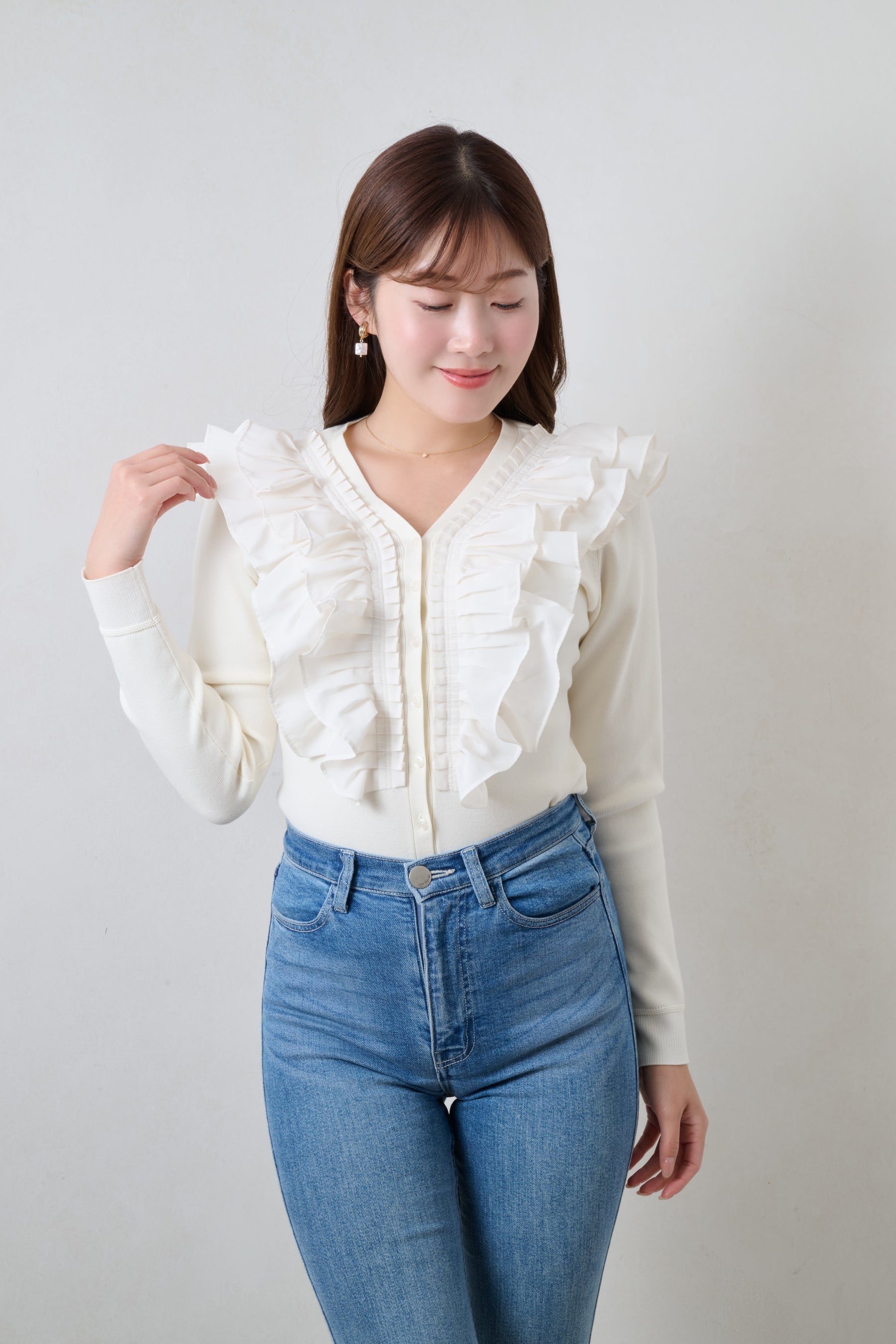 Ruffle Pleated Knit Cardigan