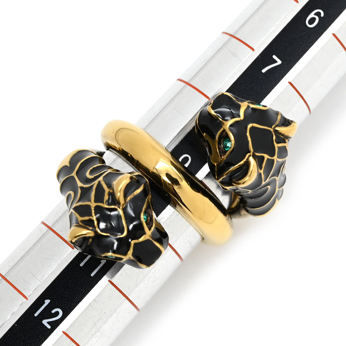 グッチ GUCCI ダブルタイガーヘッド ブラック×ゴールド メタル