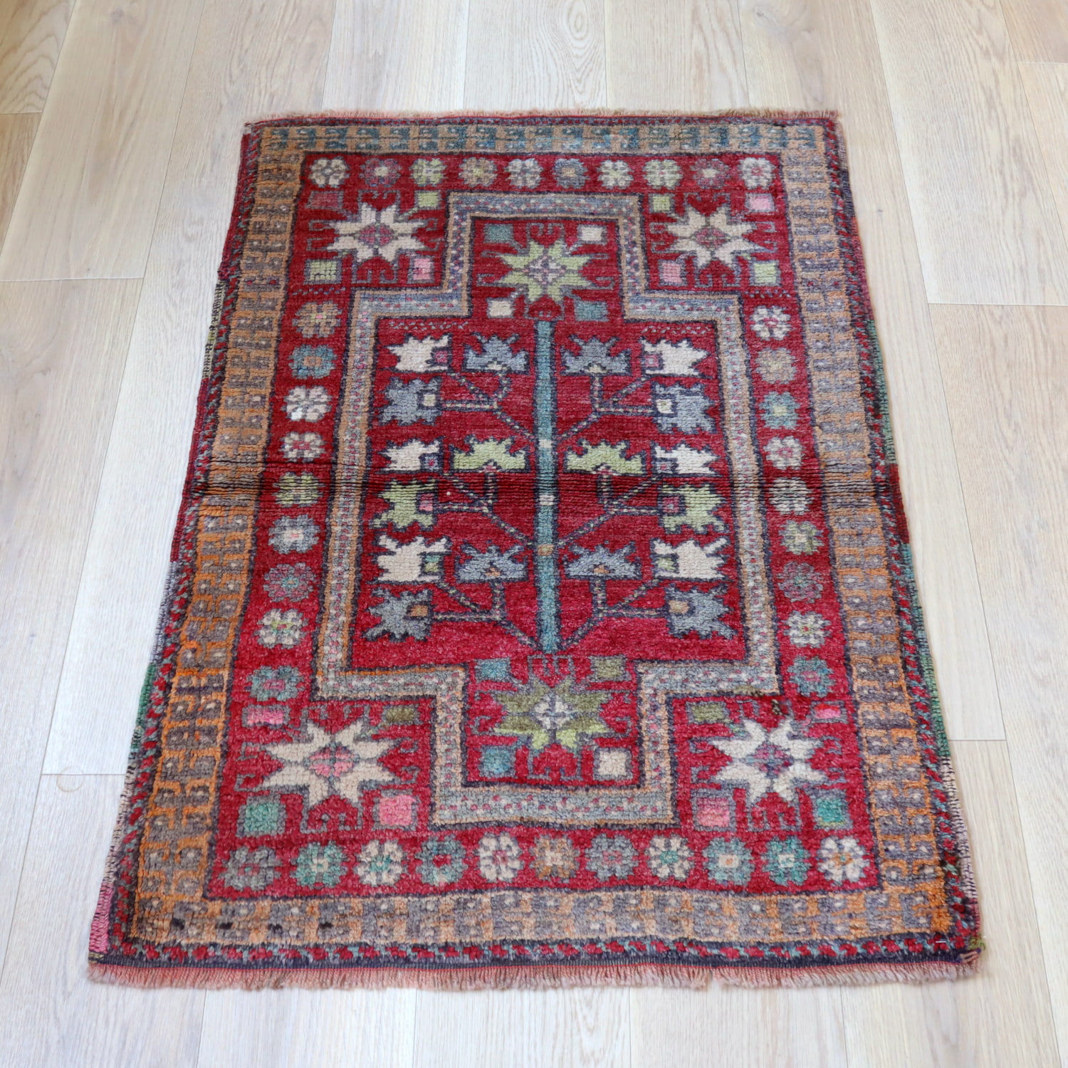 pp60×125赤ブラウン×深みネイビートルコヴィンテージラグ 60×125赤