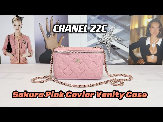 Unboxing ! Chanel 22C Sakura Pink Caviar Vanity Case with Chain