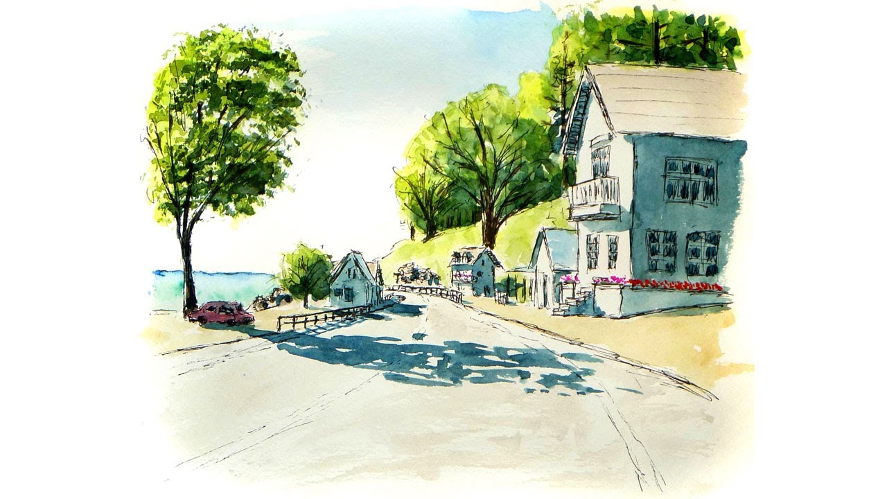 Freely watercolor】 海と山が隣接して・・・ - YouTube