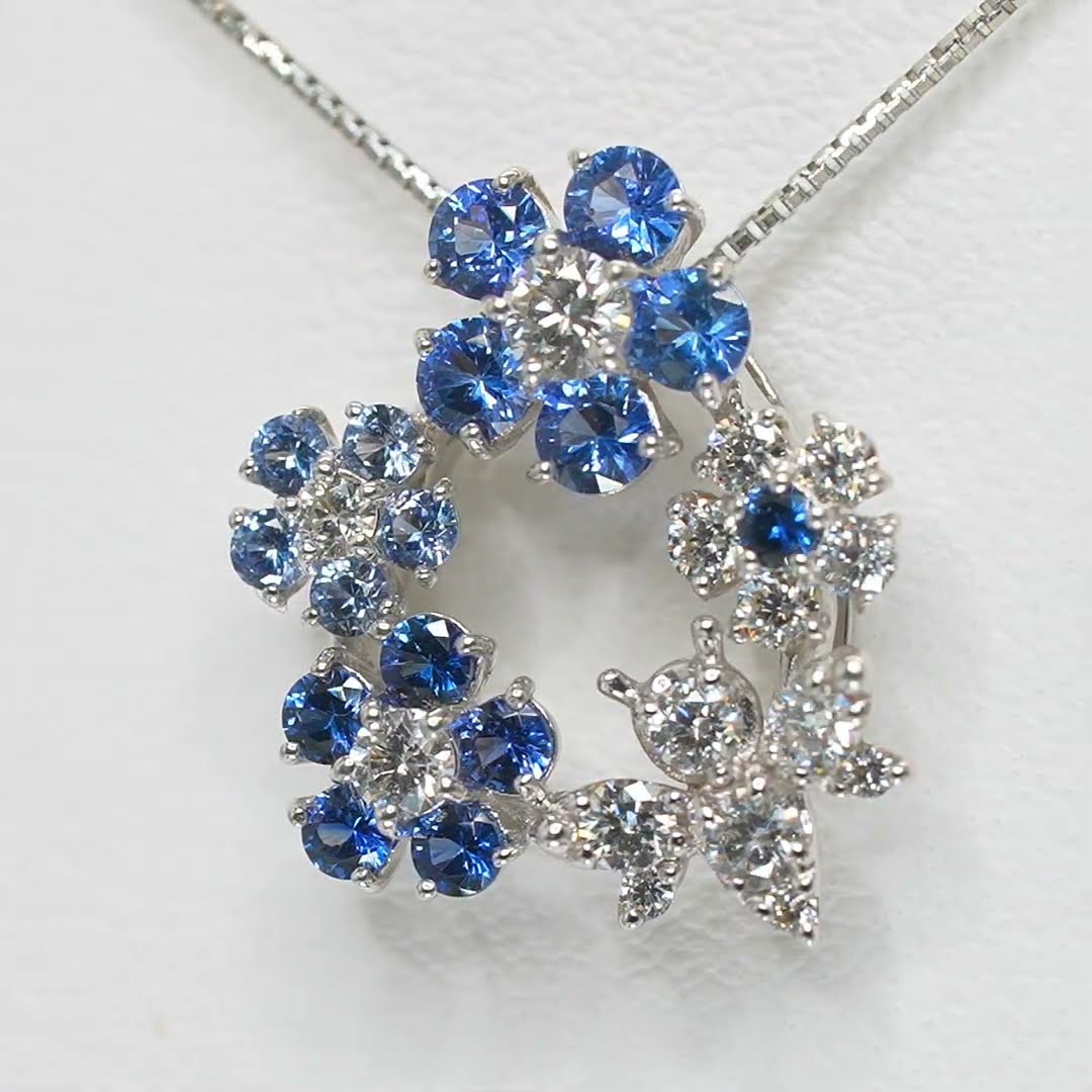 サファイア ダイヤモンドフラワーモチーフネックレス SA 0.55ct D 0.30