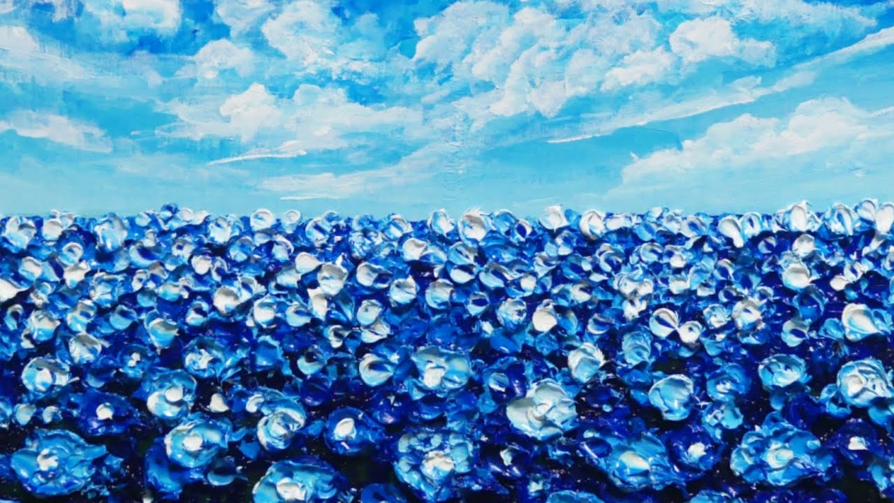 油絵】【青空と雲のネモフィラ】 #art #oilpainting #oil #painter