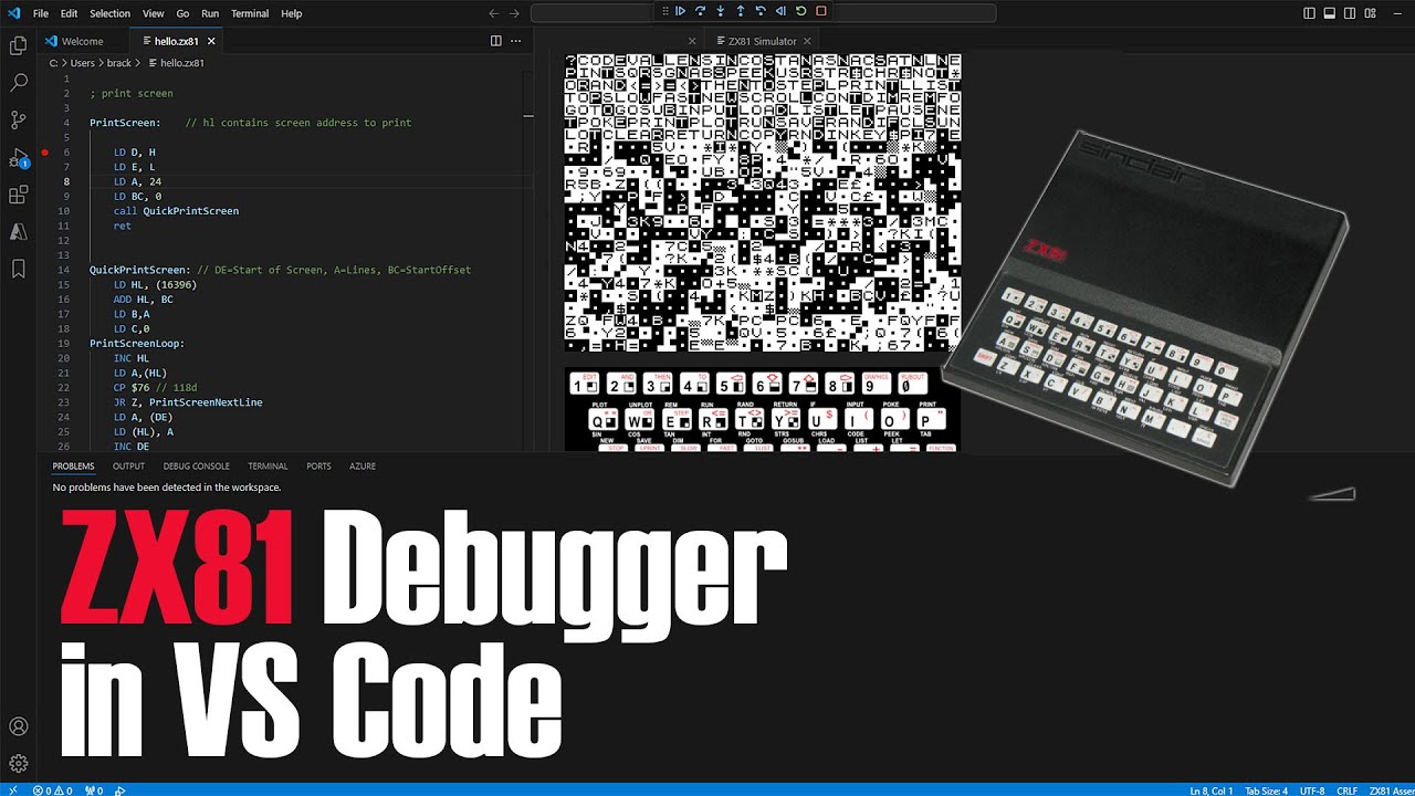 ZX81 assembly language debugger for VScode by Sebastien Andrivet