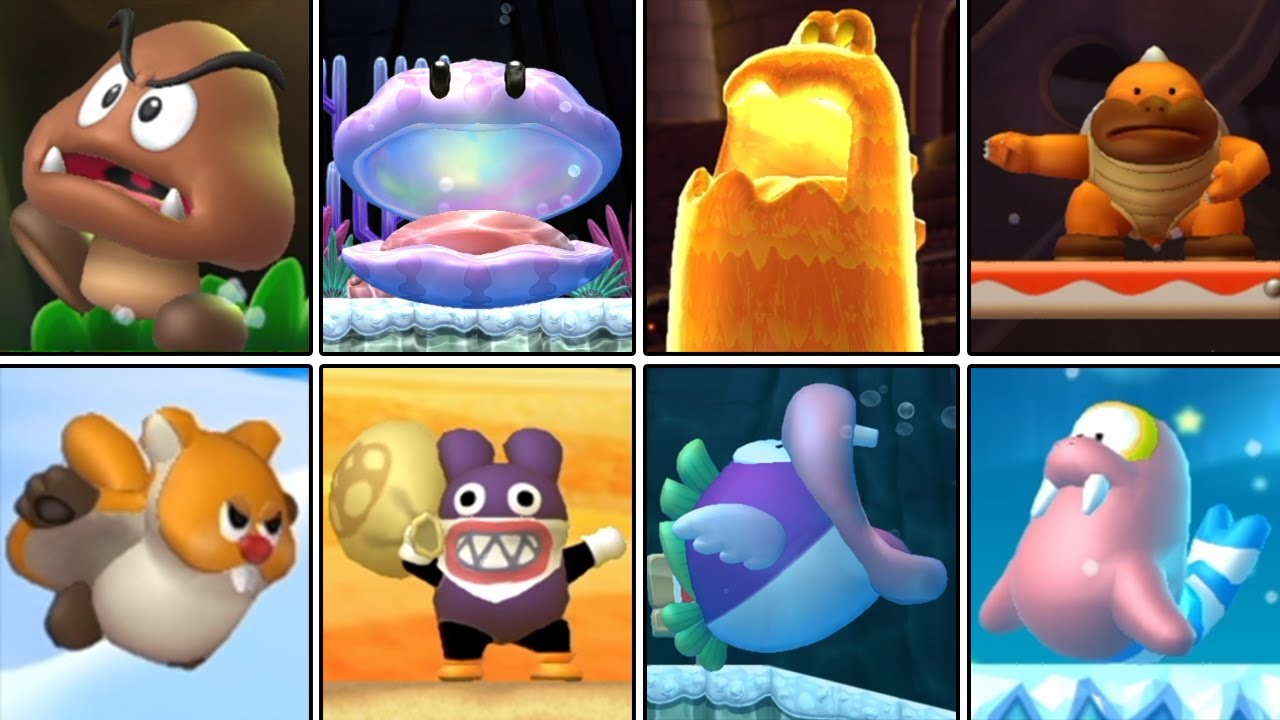 New Super Mario Bros. U Deluxe - All Enemies (Japanese) - YouTube