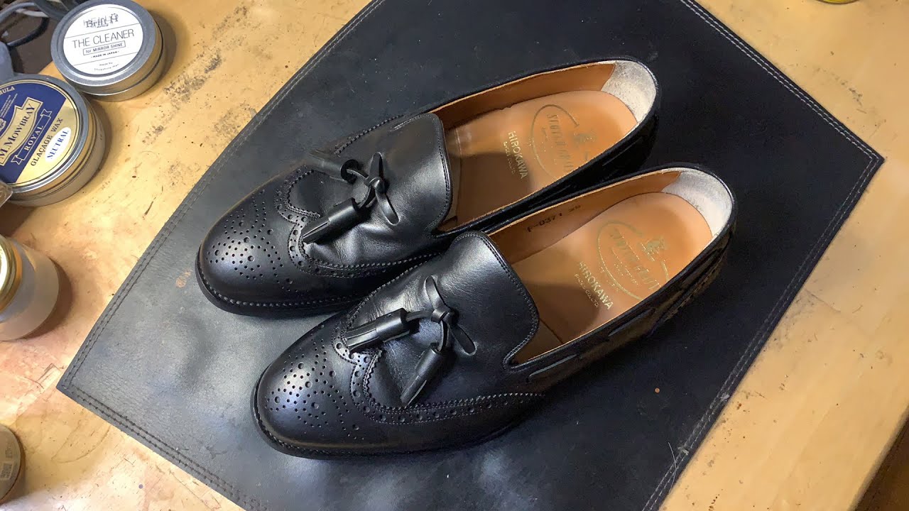 靴磨きLIVE配信】スコッチグレインのタッセルローファー - YouTube
