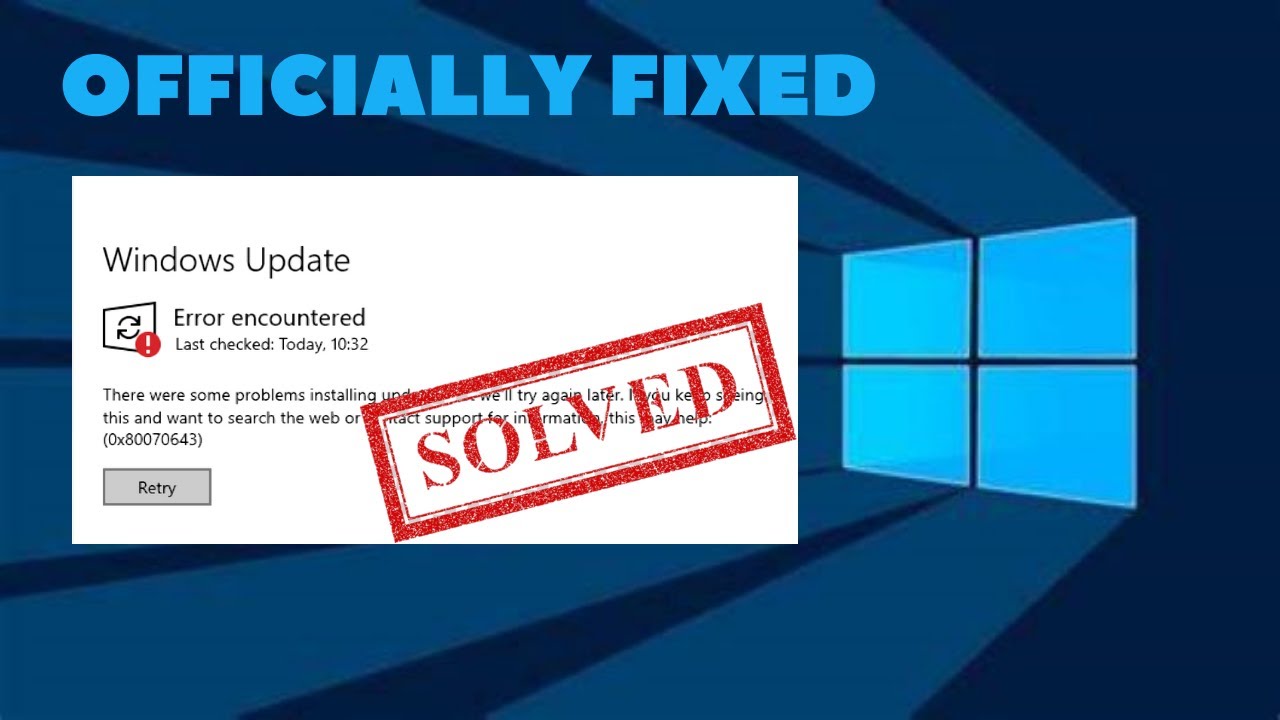 0x80070643 Windows Update Error Code Official Fixed - YouTube