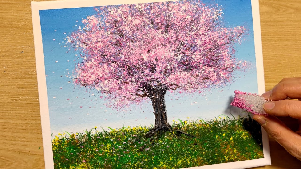 How to draw cherry blossoms with acrylic paint / Simple acrylic