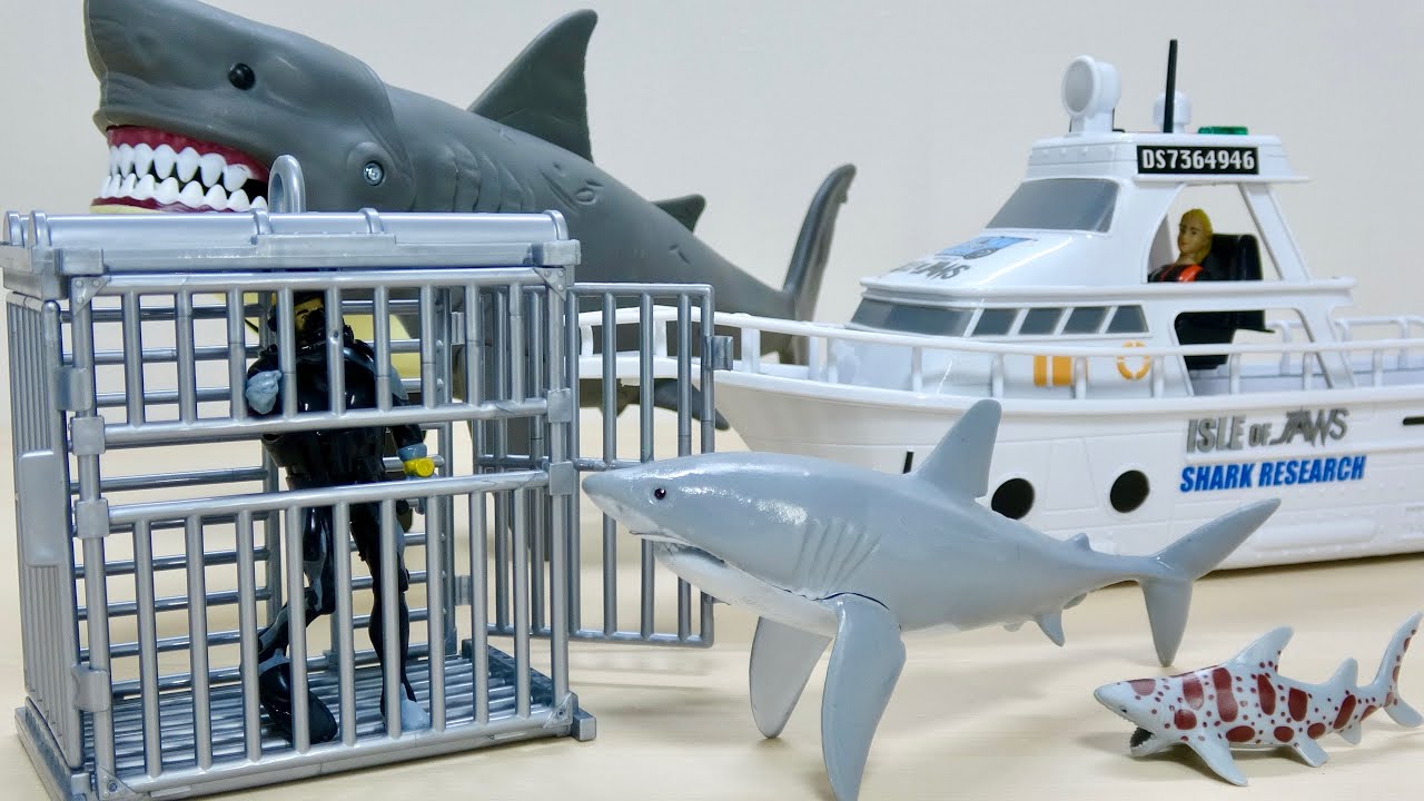 A fun set that includes a nice shaped ship, a cage, and a shark