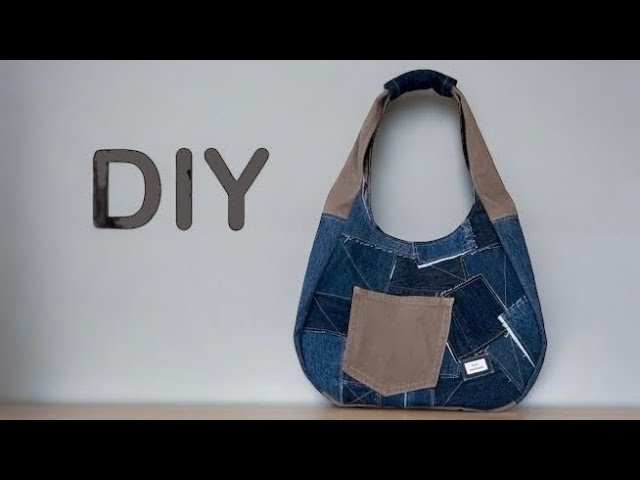 トートバッグの作り方】毎日持ちたいラウンドバッグ❣️デニムのハギレ