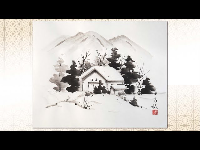 No.18「雪景色」を水墨画で描いてみましょう。 - YouTube